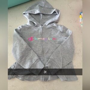 Champion Kids Light Gray Hoodie with Multicolor Logo